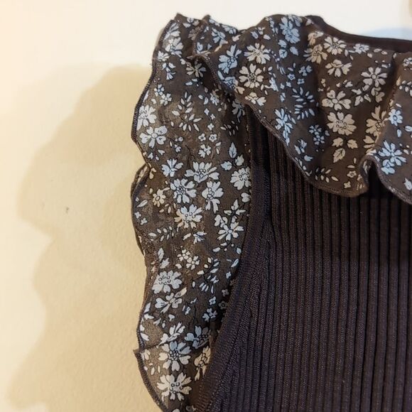 Wrap effect body fit silk blend Mocha brown top stretchy with silk raffl… - Picture 6 of 14